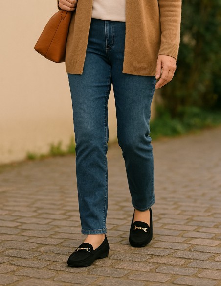 Mocassins femme grandes tailles 41 - 44 - Chaussures élégantes confort en daim avec bride métal doré