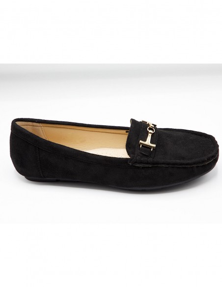 Mocassins femme grandes tailles 41 - 44 - Chaussures élégantes confort en daim avec bride métal doré