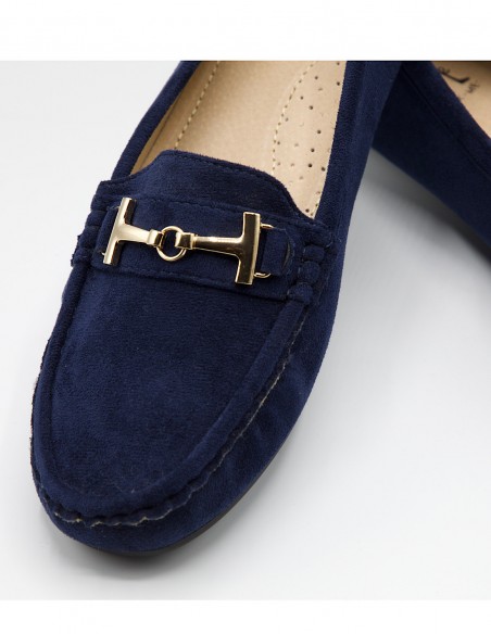 Mocassins femme grandes tailles 41 - 44 - Chaussures élégantes confort en daim avec bride métal doré