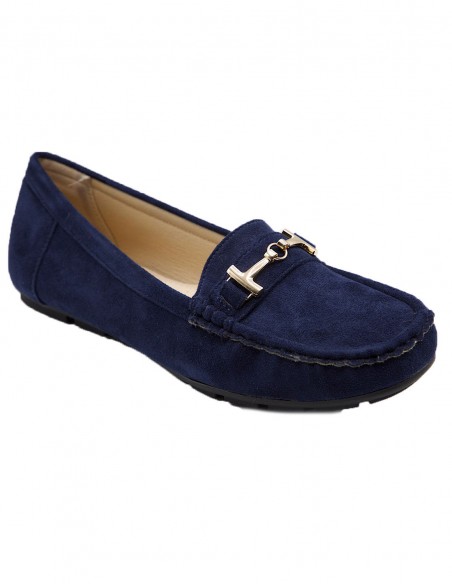 Mocassins femme grandes tailles 41 - 44 - Chaussures élégantes confort en daim avec bride métal doré