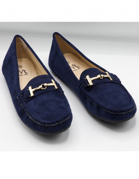 Mocassins femme grandes tailles 41 - 44 - Chaussures élégantes confort en daim avec bride métal doré