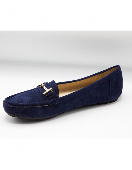 Mocassins femme grandes tailles 41 - 44 - Chaussures élégantes confort en daim avec bride métal doré