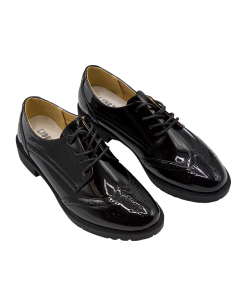 Derbies femme noires vernies semelle interieure cuir baskets elegantes talon carre a motifs 2