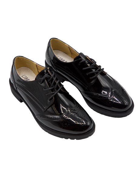 Derbies femme noires vernies - Chaussures Oxford élégantes, confortables et tendance