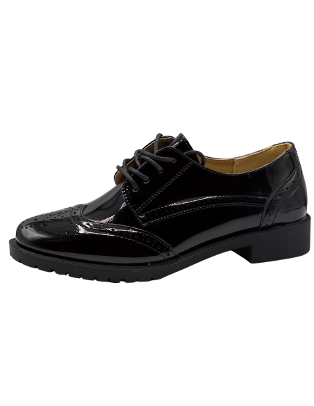 Derbies femme noires vernies - Chaussures Oxford élégantes, confortables et tendance