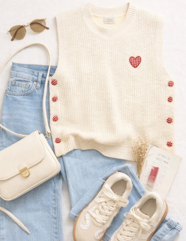 Pull sans manche femme beige en...