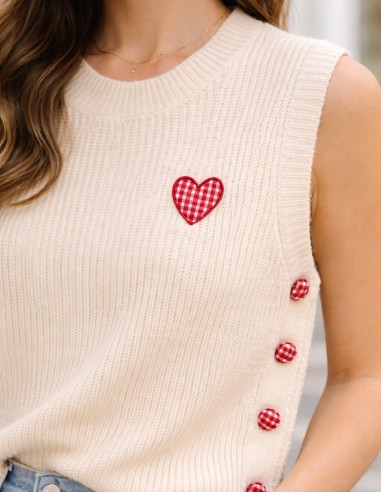 Pull sans manche femme beige en...