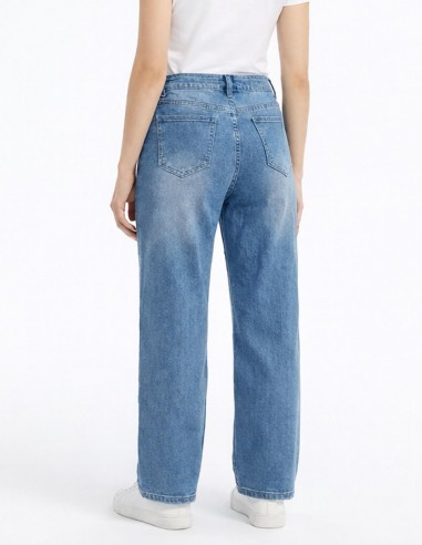 Jean large femme taille haute bleu...