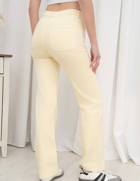 Jean femme évasé stretch taille haute jaune pastel ultra confort