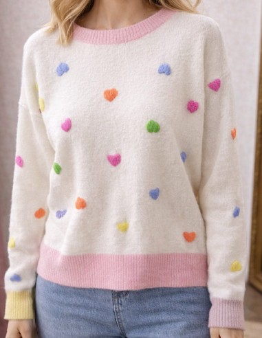 Pull femme doux tendance à cœurs...