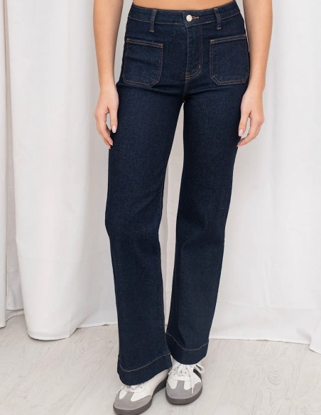 Jean femme taille haute coupe droite évasée en denim brut - Confort & style intemporel du 34 au 42