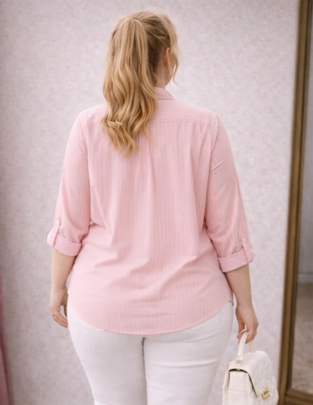 Chemise femme grandes tailles broderies et dentelle en coton manches ajustables