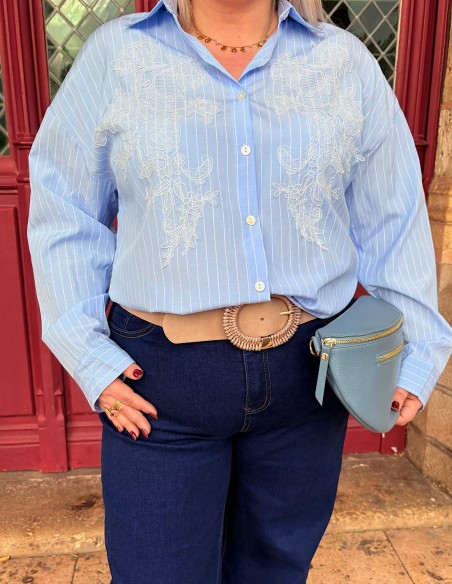 Chemise femme grandes tailles broderies et dentelle en coton manches ajustables