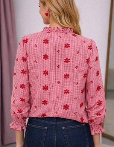 Blouse femme vichy volantée à fleurs...