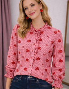 Blouse femme vichy volantée...