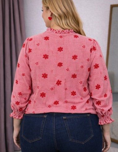 Blouse femme vichy volantée à fleurs...