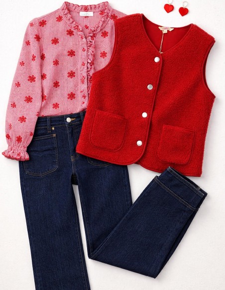 Blouse femme vichy volantée à fleurs brodées en coton du 34 au 50