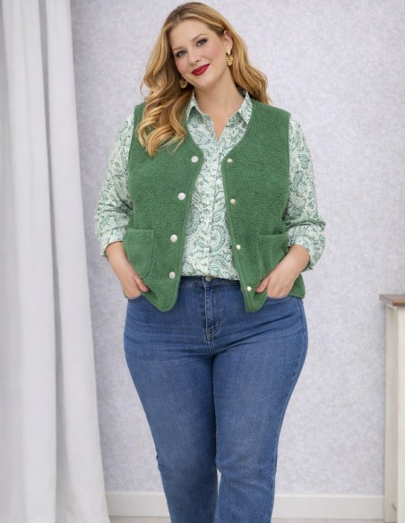 Chemisier femme léger imprimé cachemire vert & bleu coupe fluide du 34 au 50