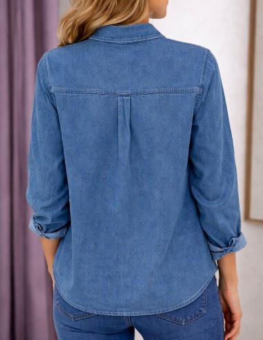 Chemise en jean femme coton brodé -...
