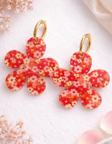 Boucles d'oreilles fleur en résine...