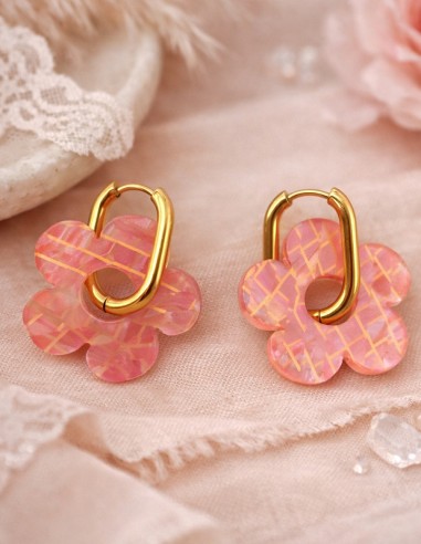 bijoux tendances femme en acier inoxydable fleurs résine