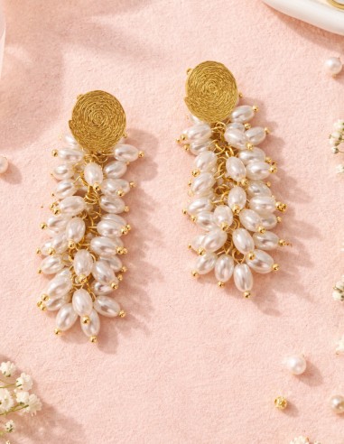 Boucles d'oreilles pendantes dorées à...