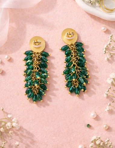 Boucles d'oreilles pendantes dorées à...