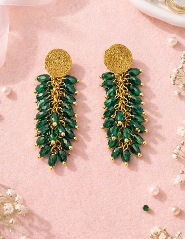 Boucles d'oreilles pendantes dorées à...