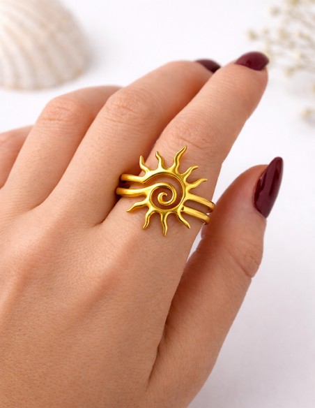Bague soleil réglable en acier inoxydable tendance bohème