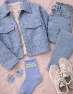 Veste-femme-bleu-chiné-mi-saison-effet-laine 2