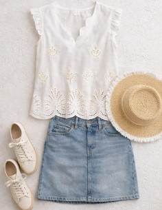 Top blanc brodé en coton -... 2