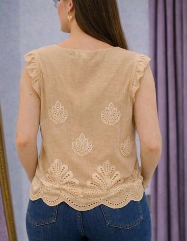 Top blanc brodé en coton - Top été...