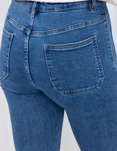Jean bootcut taille haute femme en denim brut foncé - Coupe évasé spéciale "petites"