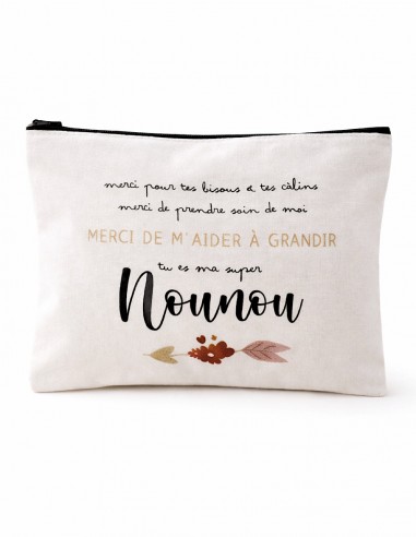 Pochette cadeau nounou en coton blanc avec message remerciement