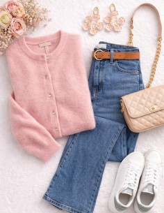 cardigan femme en maille douce rosé poudré parfait pour la mi-saison 2