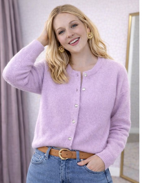 gilet doux en laine mauve lilas coupe tendance pas cher