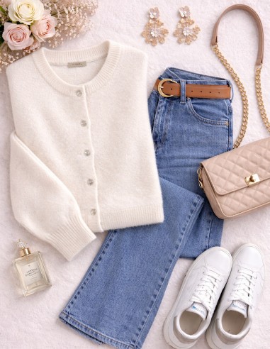 Gilet femme doux boutonné pastel -...