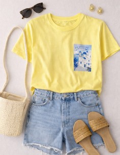 T-shirt tendance été Grèce Santorin jaune femme coupe oversize 2