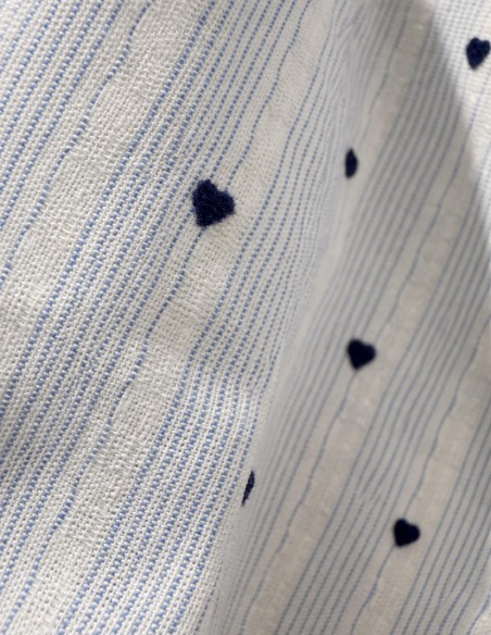 Chemise Grande Taille femme en coton bleu ciel motifs coeur marine & fines rayures