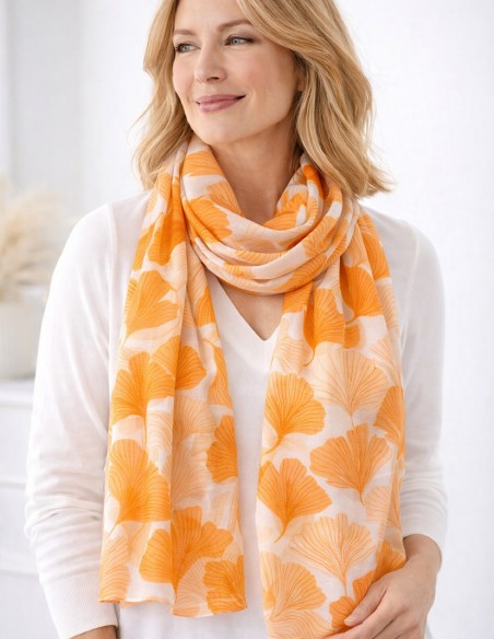 Foulard Femme Motif Ginkgo - Echarpe 100% Viscose Douce & Légère 90x180cm - plusieurs couleurs