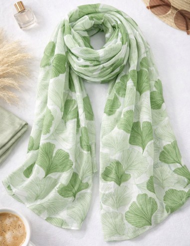 Foulard Femme Motif Ginkgo - Echarpe...