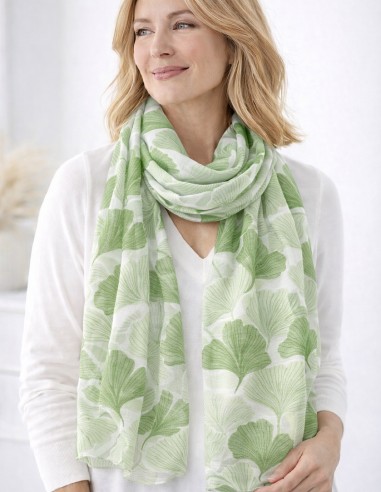 Foulard Femme Motif Ginkgo - Echarpe...
