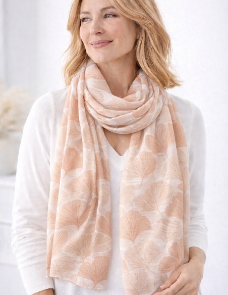 Foulard Femme Motif Ginkgo - Echarpe 100% Viscose Douce & Légère 90x180cm - plusieurs couleurs