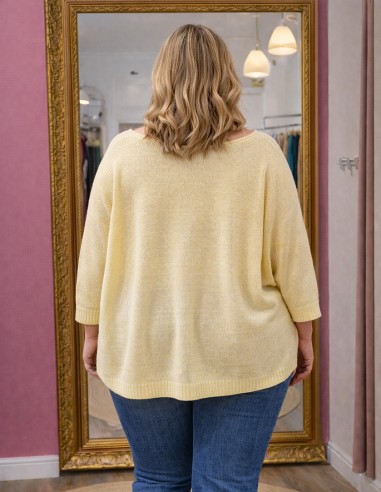 Pull ample grande taille femme dos - maille jaune légère oversize taille 42-48