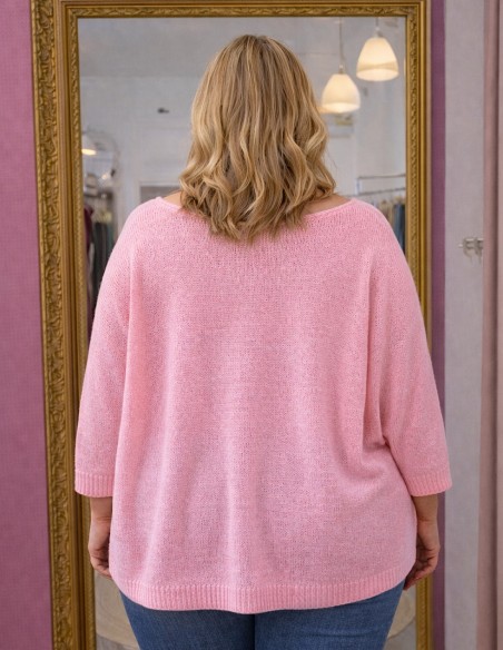 Pull Femme Grande Taille 42 à 48 - Maille Légère Pastel & Etoile Strass Coupe Ample