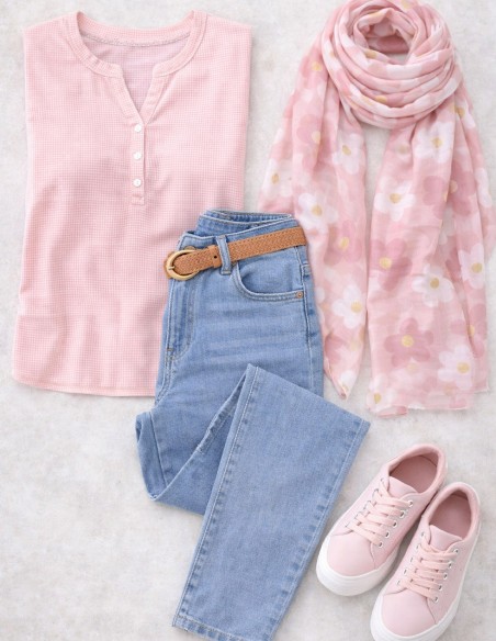 Top Rose Poudré Grande Taille Femme du 42 au 50 - Blouse Vichy femme en Viscose Fluide et Confortable