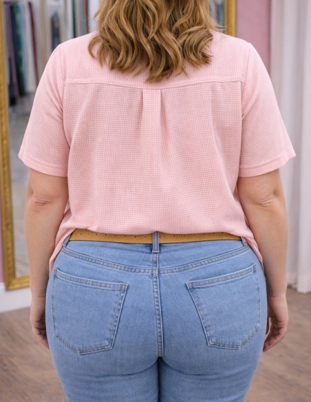 Top Rose Poudré Grande Taille Femme du 42 au 50 - Blouse Vichy femme en Viscose Fluide et Confortable