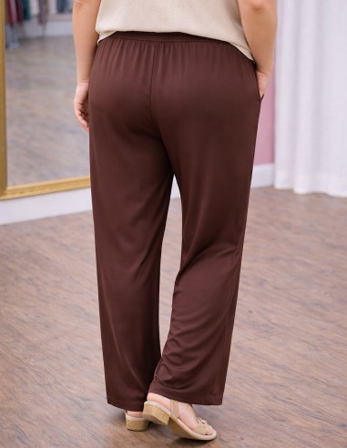 Pantalon fluide femme marron du 42 au 50 dos coupe élégante