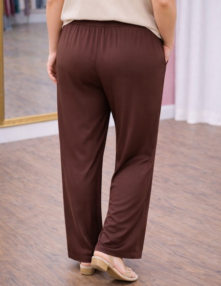 Pantalon fluide femme marron du 42 au 50 dos coupe élégante