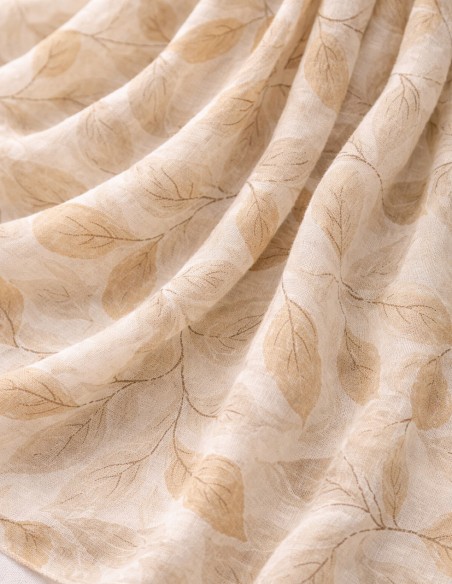 Foulard Femme Grand Format 90x180 cm en viscose - Motif Feuilles - Bleu, Rouge , Beige